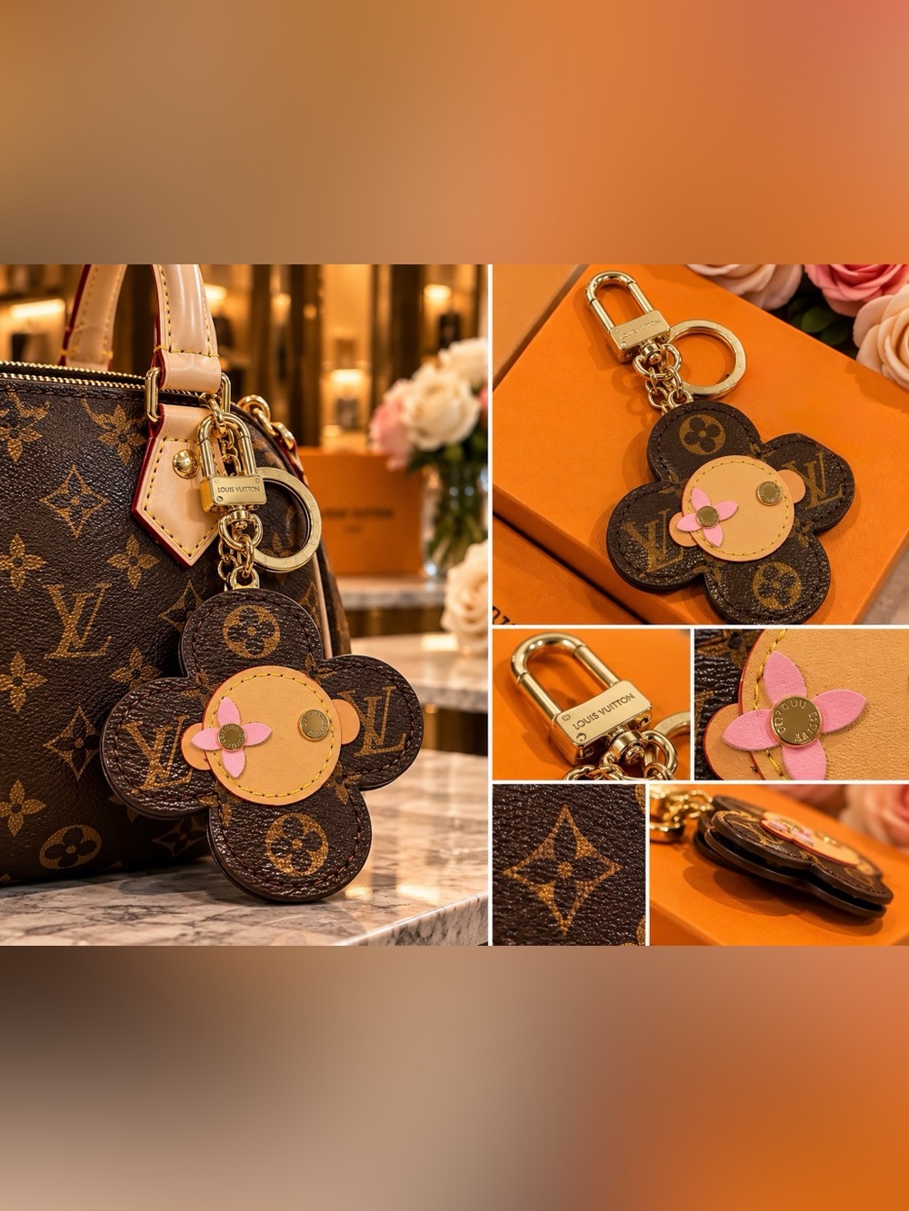Keychain flower monogram brown keychain
